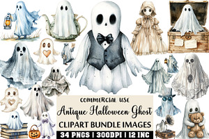 Antique Halloween Ghost Clipart, an Illustration by Craft Nest