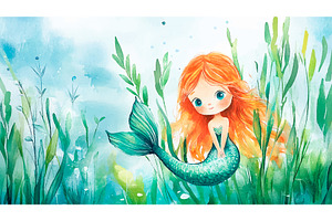 Beautiful Mermaid Hiding In Reeds, an Animal Illustration by LadadikArt