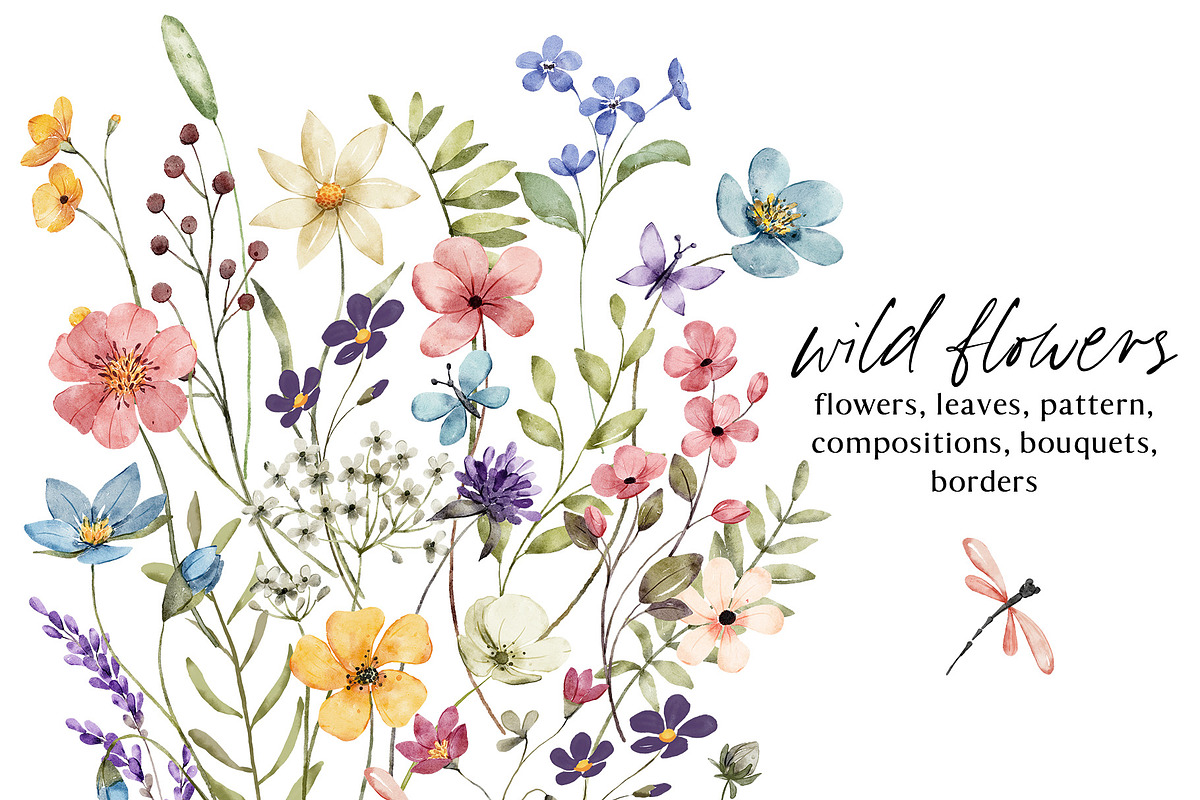 Wild flowers, butterflies, dragonfly, a Decorative Illustration by Larisa Maslova (Photo 1 of 11)