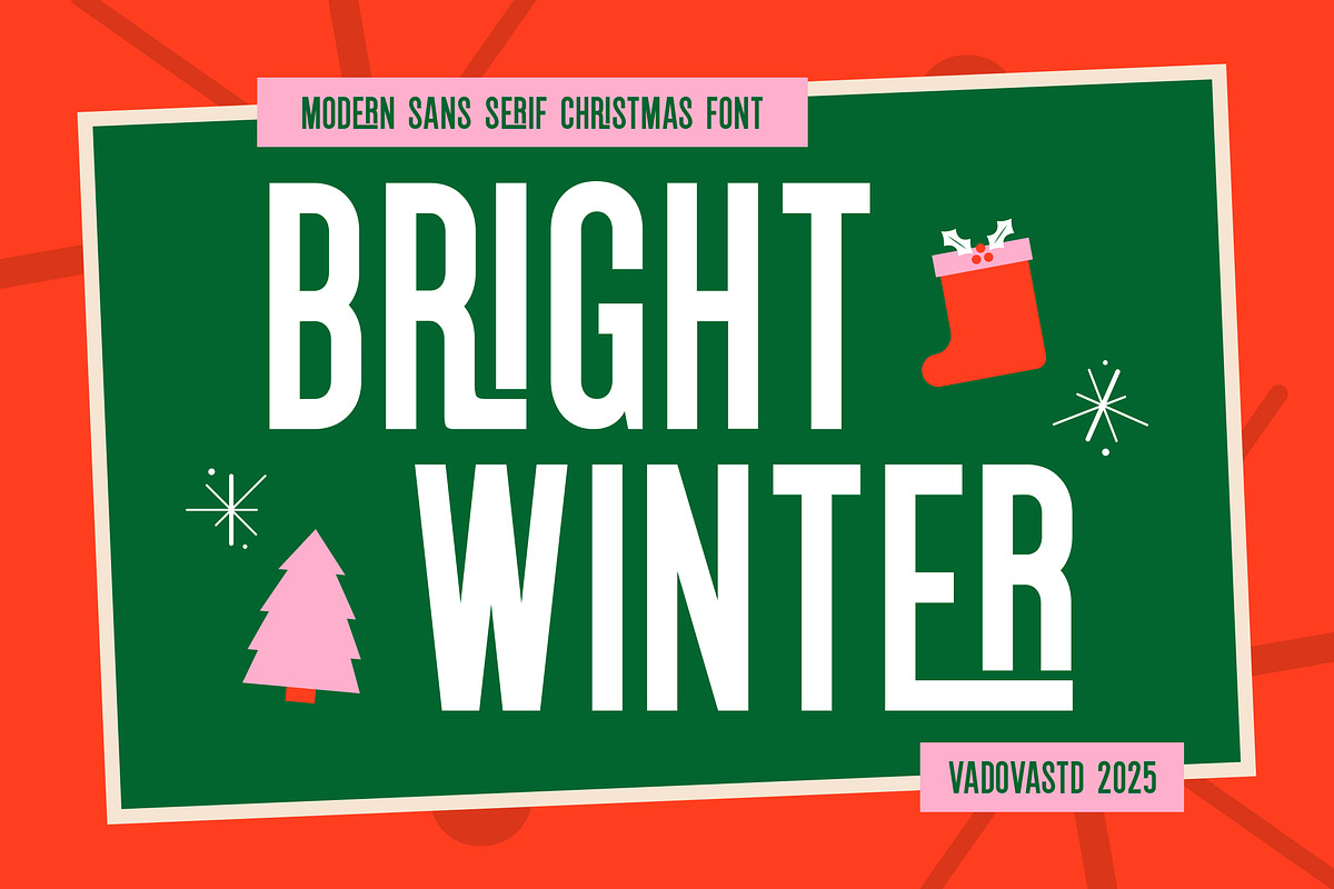 Bright Winter Sans Serif Christmas, a Sans Serif Font by Vadovastd (Photo 1 of 8)