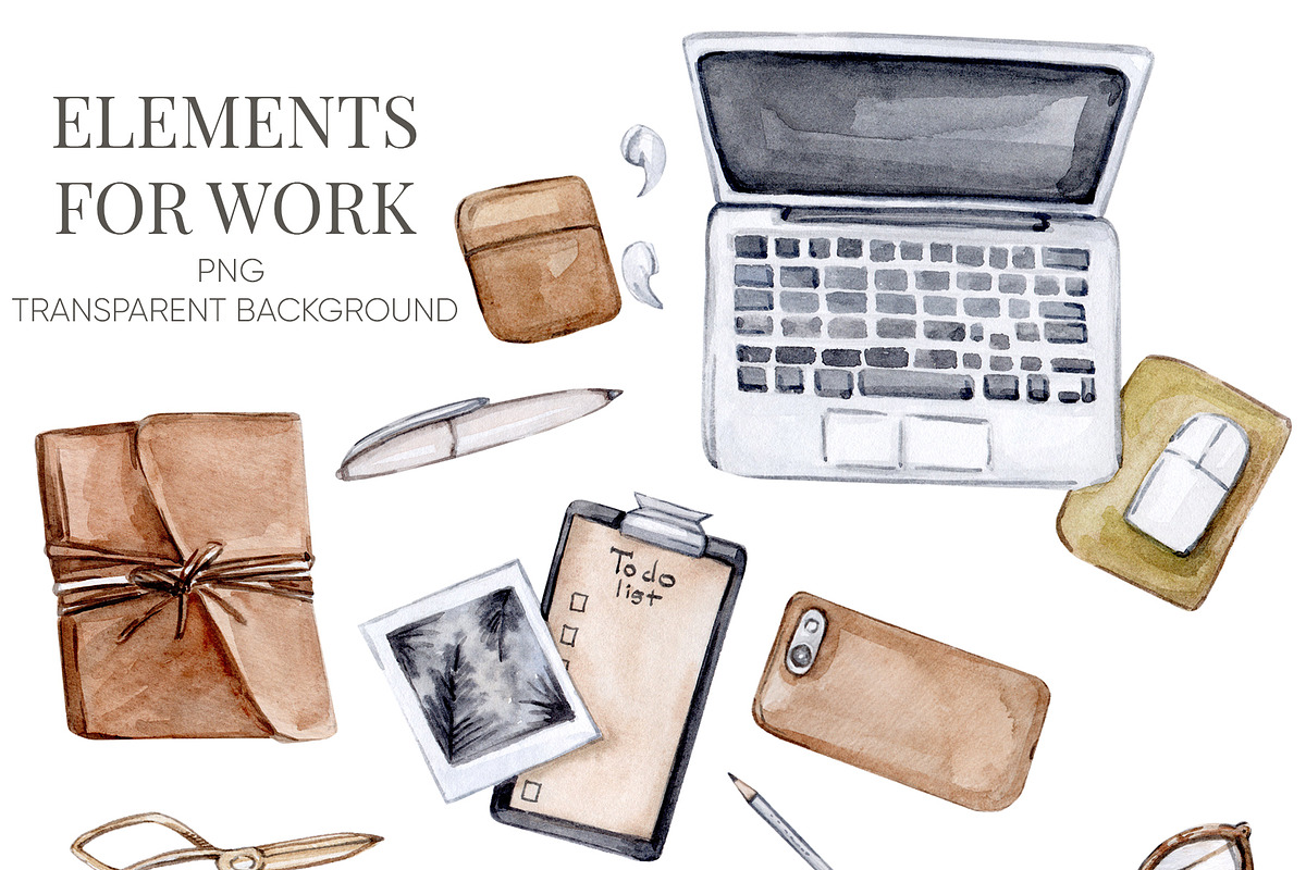 Watercolor Work Home Office Clipart, a Decorative Illustration by S_ARTLOVE (Photo 2 of 8)