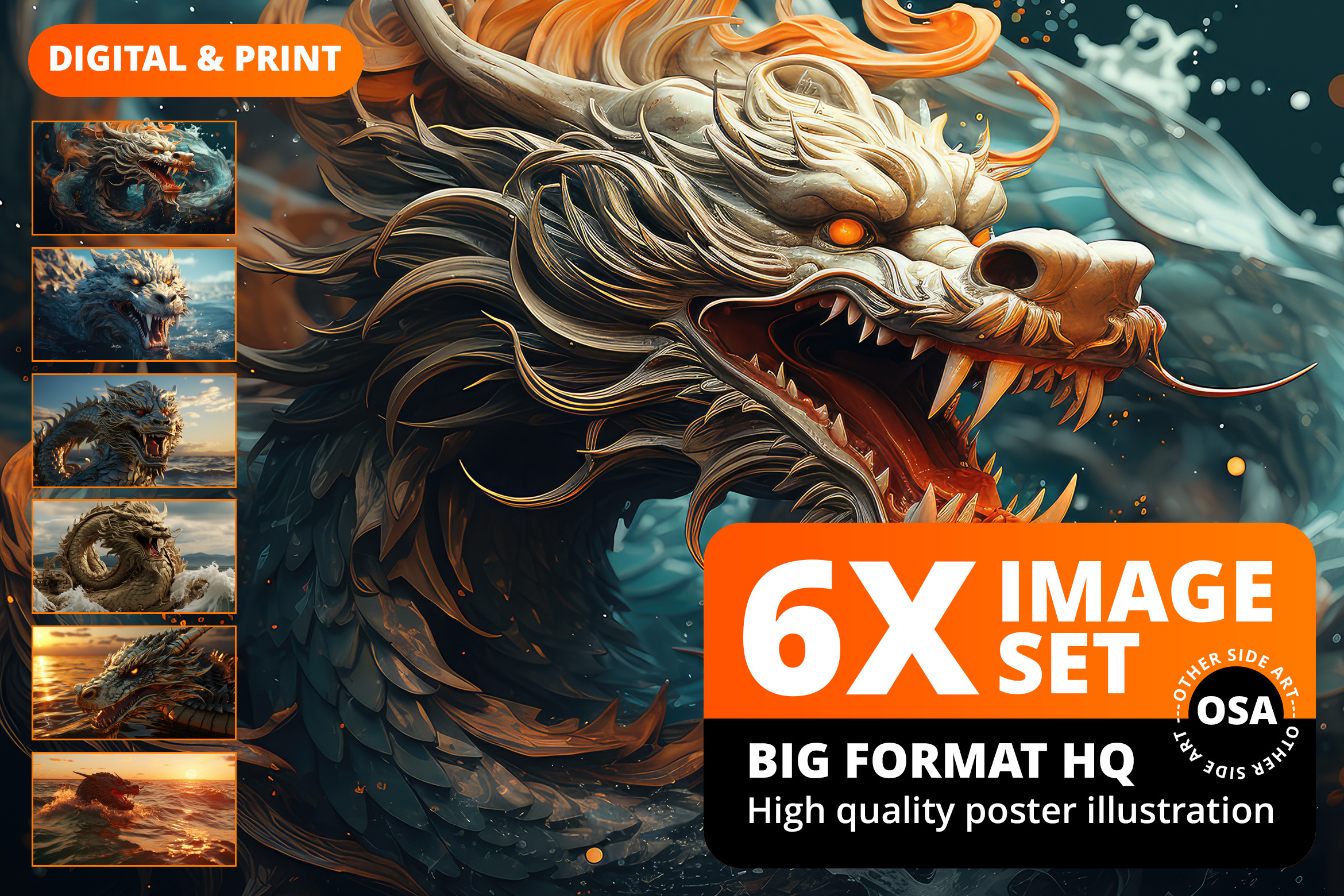 Sea Dragon Illustration Set, a Wallpaper Graphic by Other Side Art