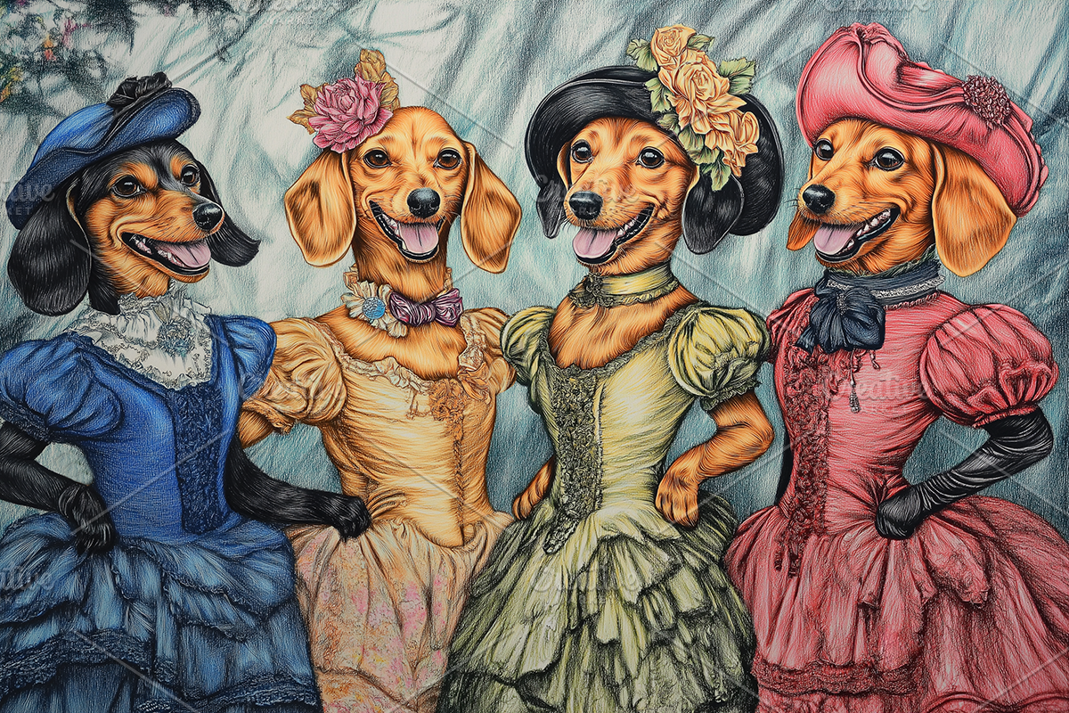 Stylish Dressed Dachshunds Print, an Animal Illustration by Art Paradise Studios