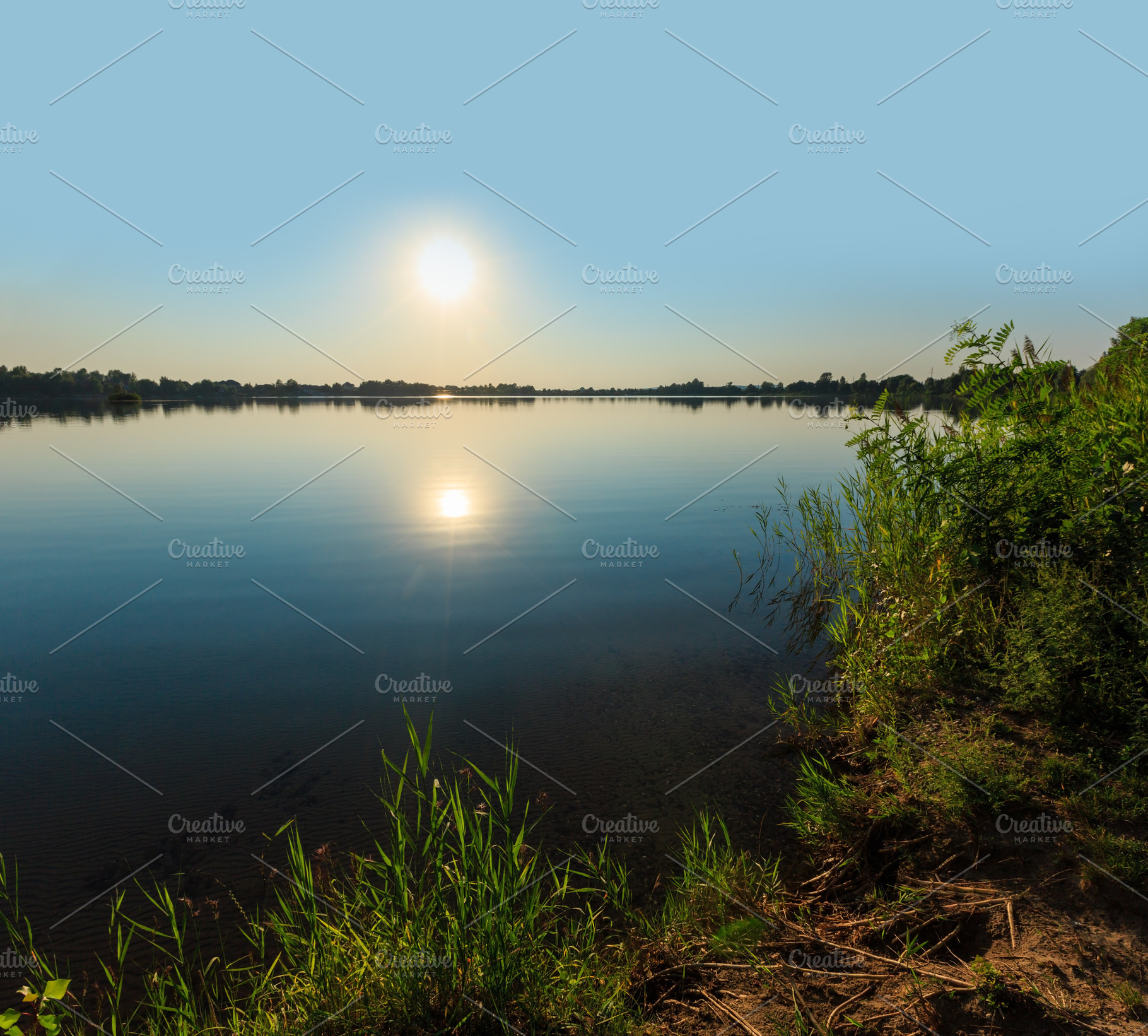 Summer sunset lake calm beach, a Nature Photo by YuriyB