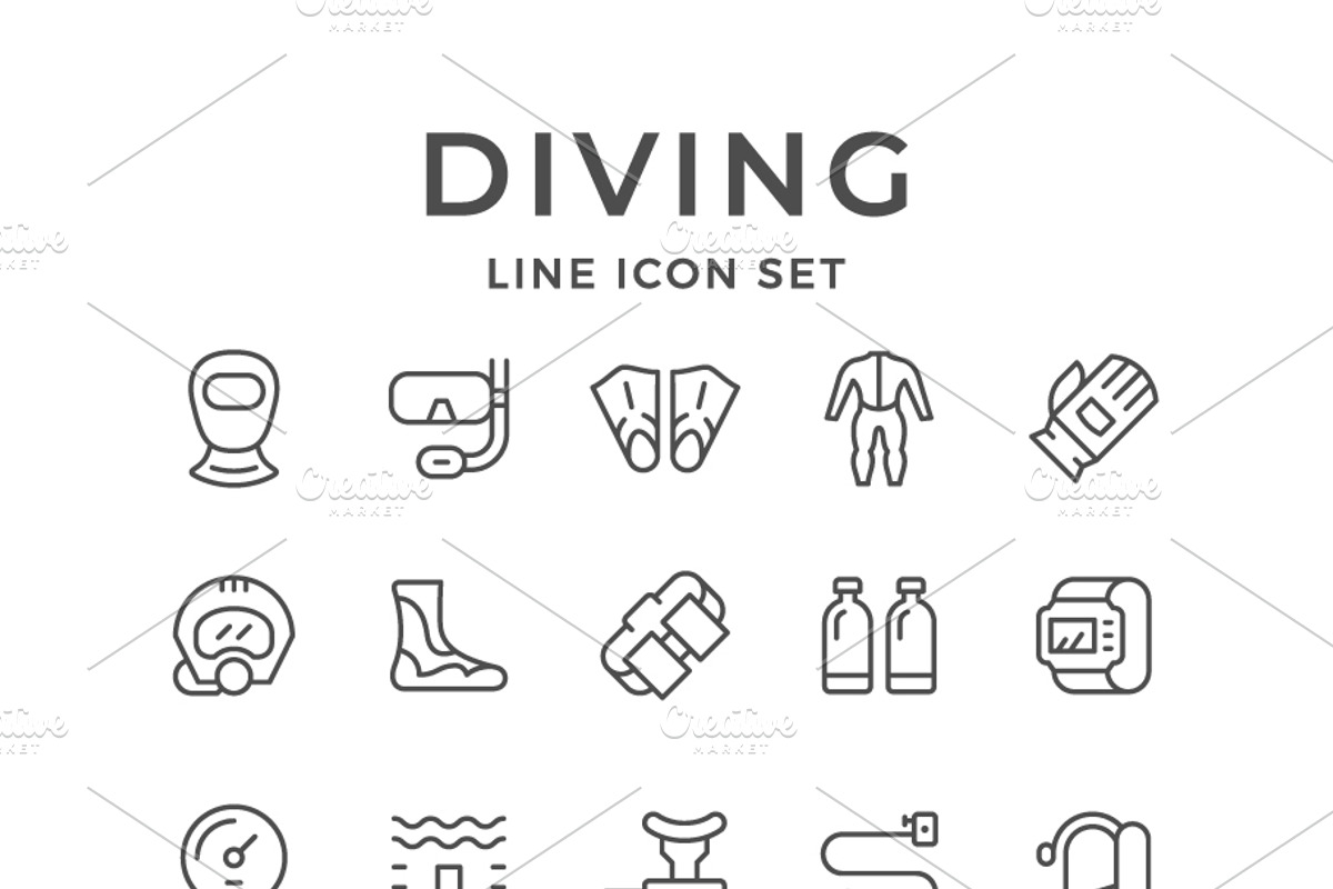 Set line icons of diving, an Outline Icon by motorama (Photo 1 of 2)