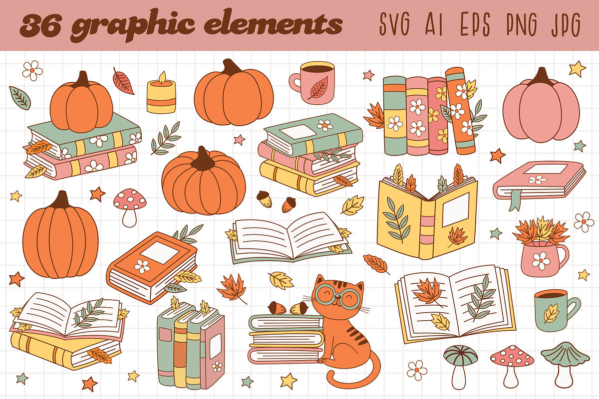 Cozy Autumn Books Clipart Bundle, an Object Illustration by NataKa (Photo 2 of 10)