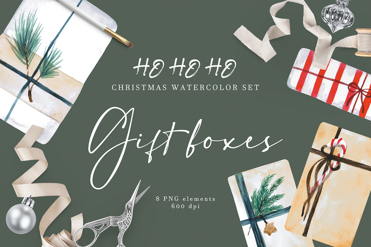 HOHOHO Christmas watercolor BUNDLE, a Seasonal Illustration by LeriaArt watercolor (Photo 2 of 24)