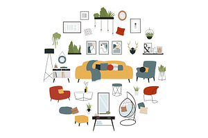 Modern living room furniture and, an Object Illustration by Flashvector