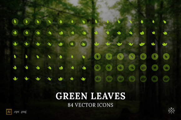 Green Leaves - 84 vector icons preview 6