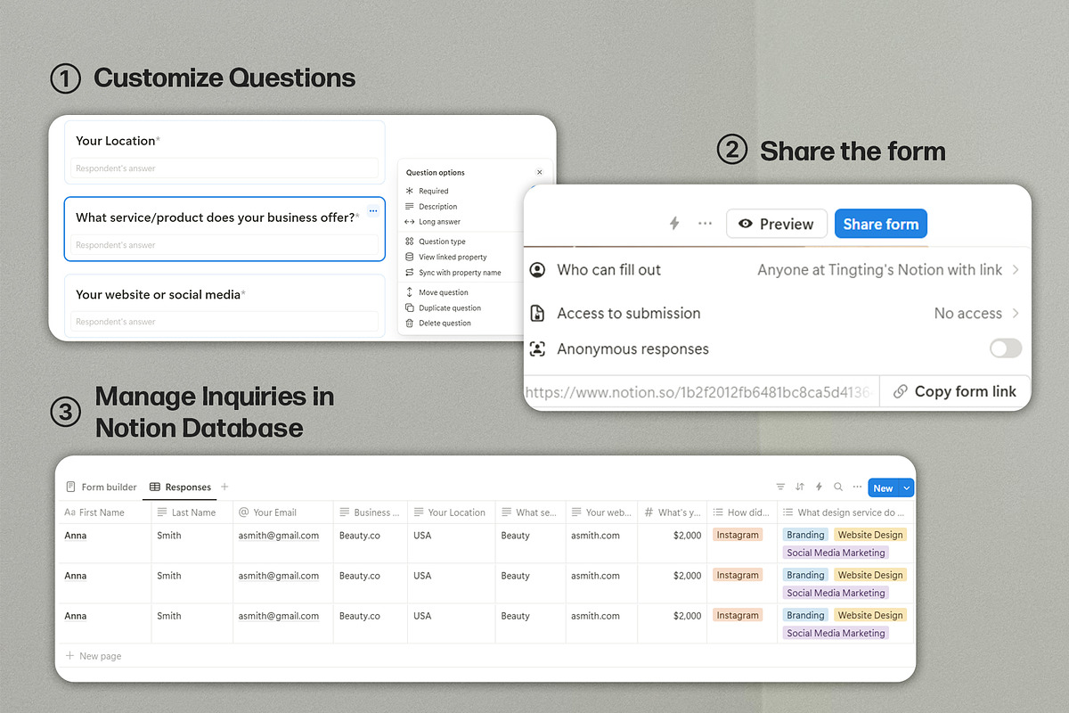 Client Inquiry Form in Notion, a Marketing Template by TingDesign Studio (Photo 2 of 3)