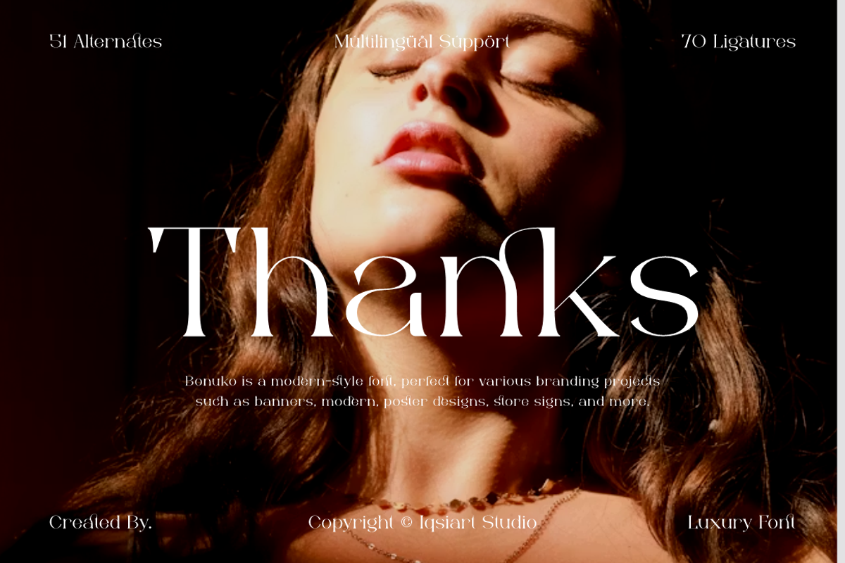 Bonuko - Modern Ligature Serif Font, a Serif Font by Iqsiart Studio (Photo 16 of 16)