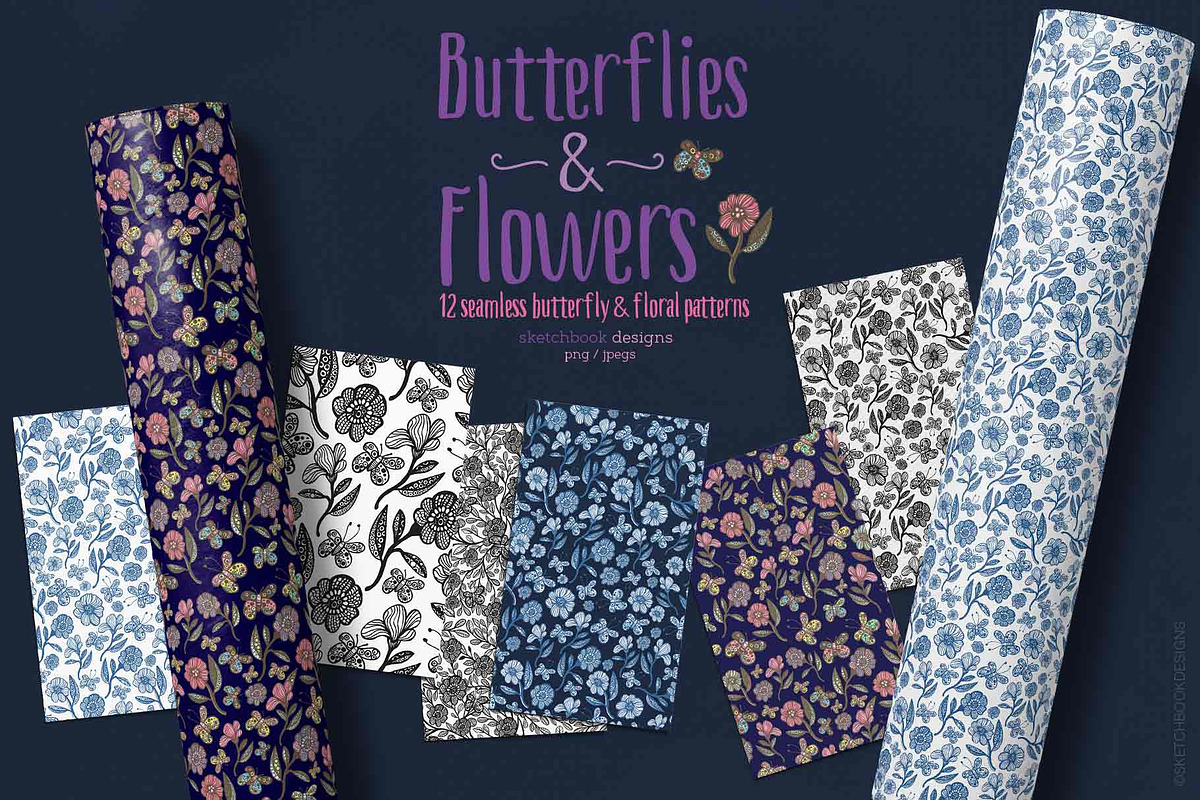 Butterflies and Flowers Patterns, a Pattern Graphic by Sketchbook Designs (Photo 4 of 10)