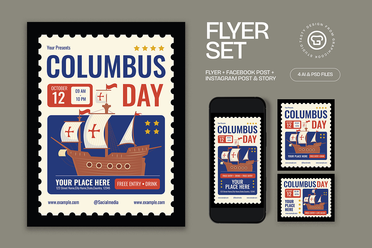 Columbus Day Flyer, a Flyer Template by graphicook (Photo 1 of 3)