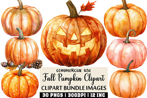 Watercolor Fall Pumpkin Clipart, an Illustration by Craft Nest