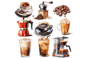 Watercolor Coffee Lover Clipart Set