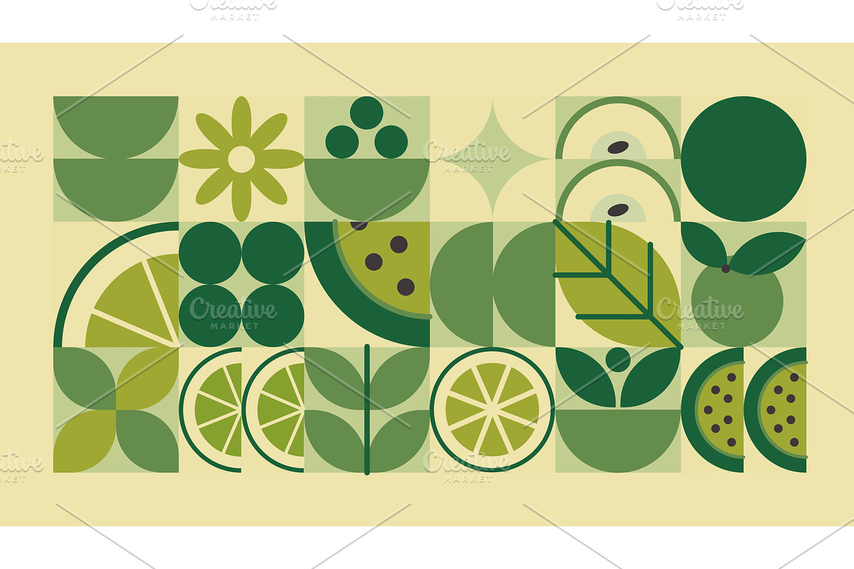 Green geometric food mosaic, a Food Illustration by art PVP - market