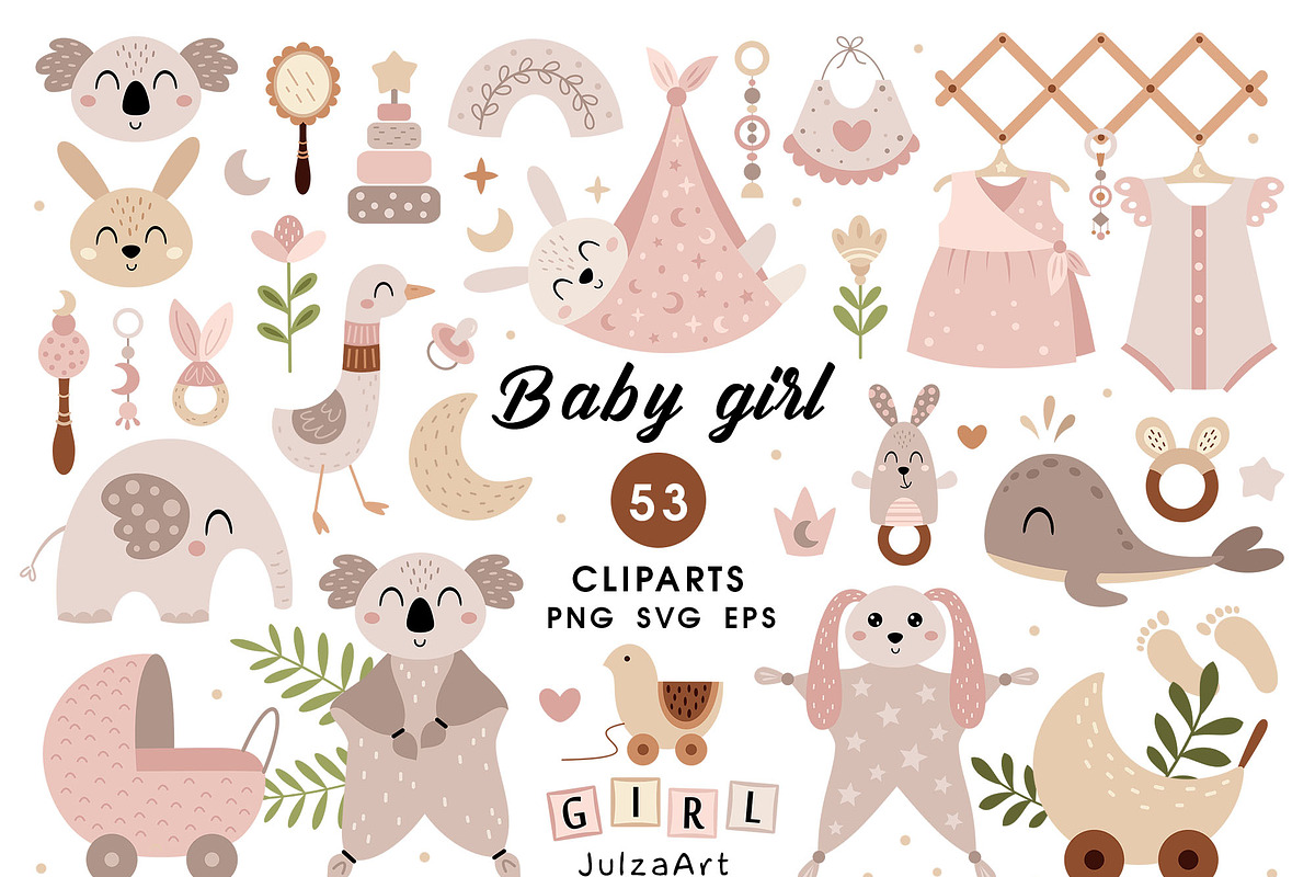 Newborn Baby Girl Clipart, an Object Illustration by JulzaArt (Photo 1 of 7)