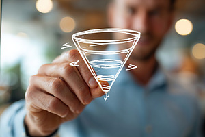 Professional discussing project strategy with a funnel diagram in a modern offi, a Photo by AlyaAnd