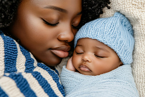Mother cradling newborn black baby w, a Photo by Dvoevnore photos