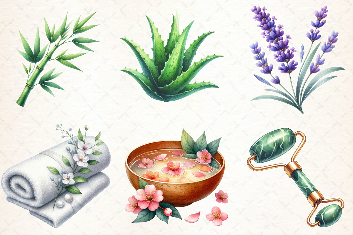 Watercolor Spa Day Clipart Bundle, a Seasonal Illustration by Libby Wishes (Photo 2 of 7)