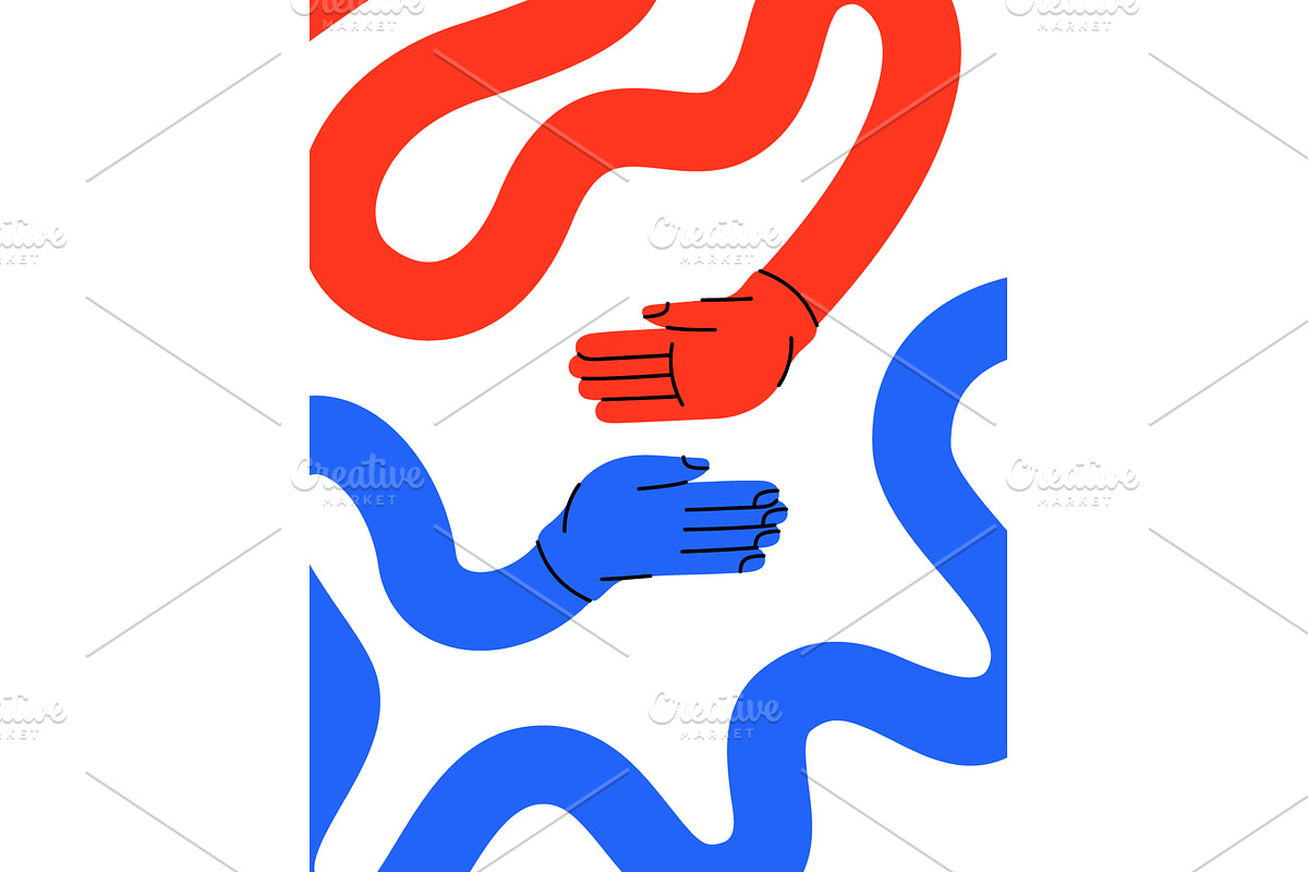 Two different colored hand giving a, a Person Illustration by GraphiShop
