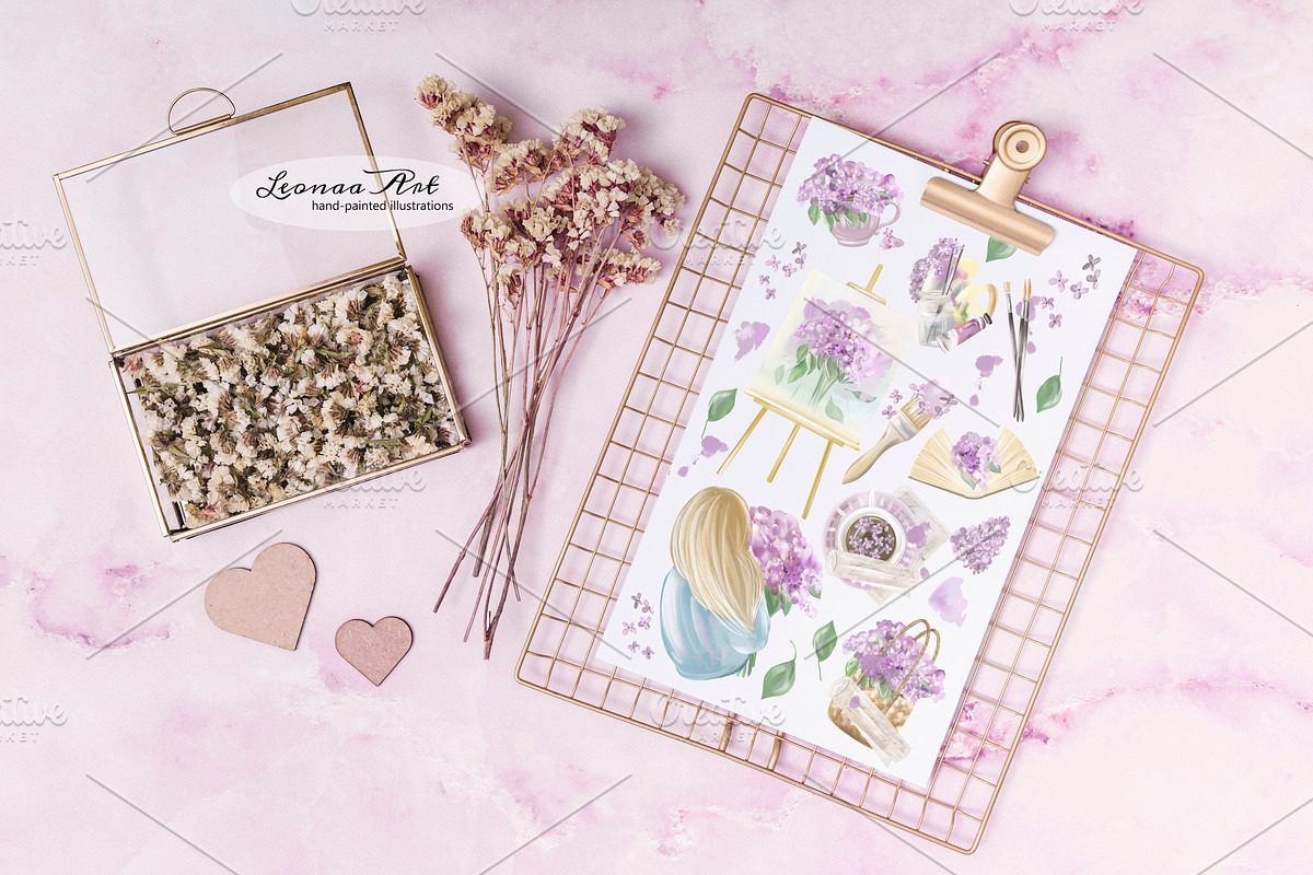 Lilac Watercolor Clipart Set, a Seasonal Illustration by Leonaa art (Photo 2 of 8)