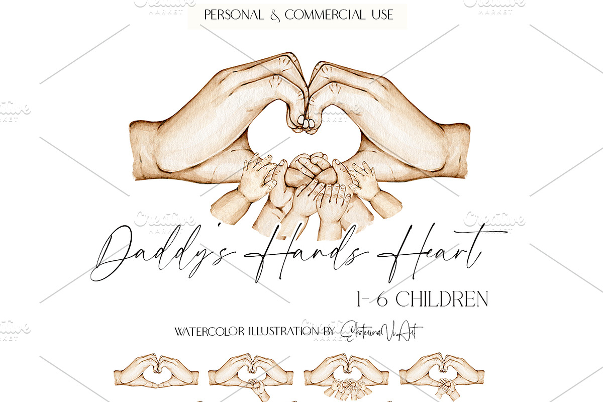 Daddys Heart Holding Hand 6 Children, an Illustration by EkaterinaViArt (Photo 1 of 5)