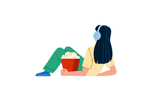 Young woman watching movie with, a Technology Illustration by pikepicture