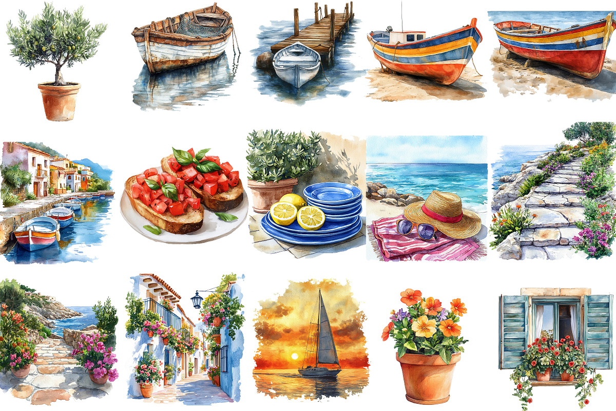 Italian Seaside Mediterranean Clipar, an Illustration by Designking (Photo 2 of 5)