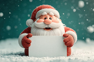 Cute Santa Claus character holding blank sign in snowy winter sc, a Holiday Photo by José Manuel Gelpi