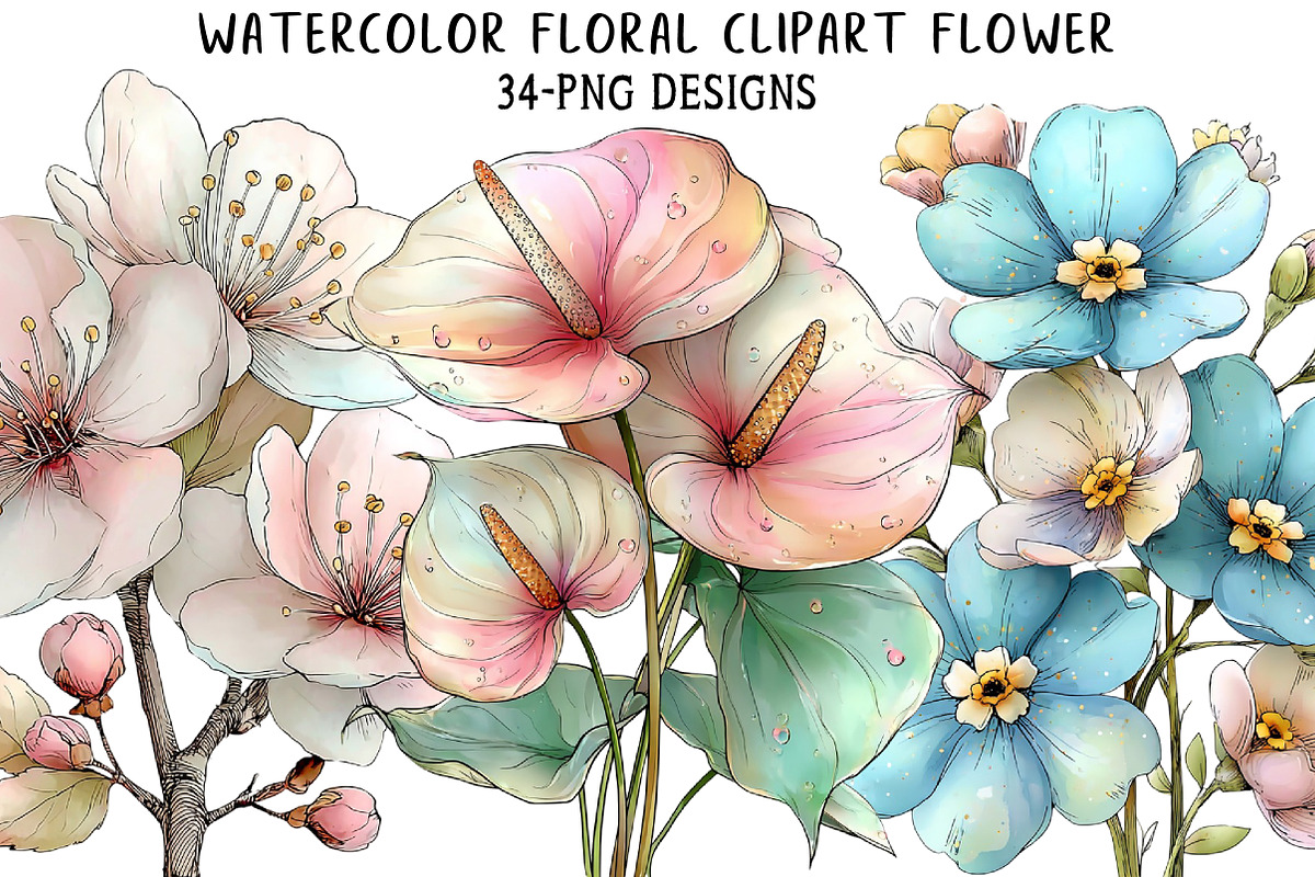 Watercolor Floral Clipart Flower, an Illustration by Daily.Designs (Photo 1 of 8)
