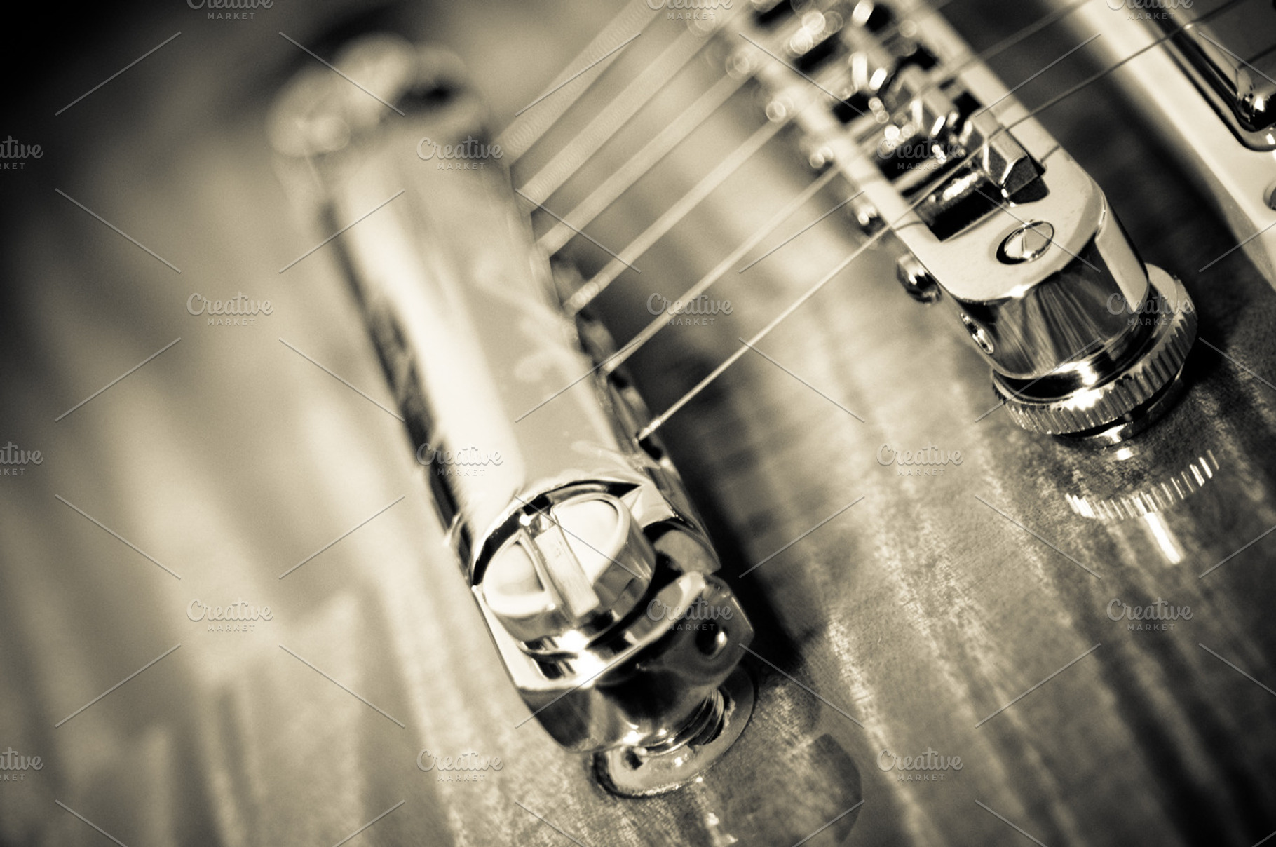 Vintage Guitar Bridge Strings B&W