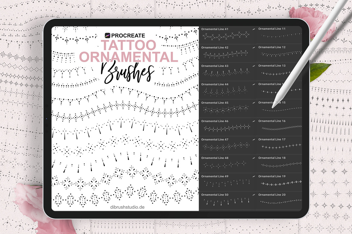Procreate - Ornamental Tattoo Brush, a Brush Add-On by DiBrush Studio (Photo 1 of 7)