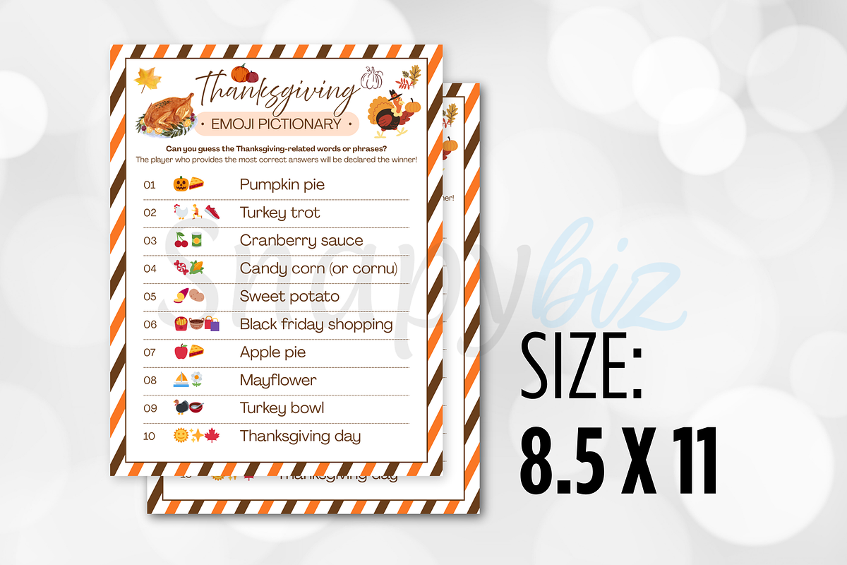 Thanksgiving Emoji Game For Adults, a Card Template by Snapybiz (Photo 5 of 8)