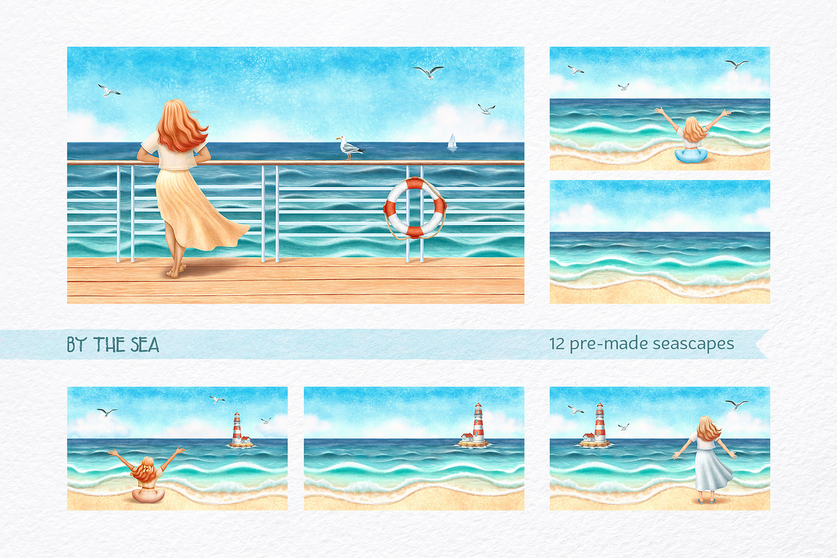 Sea Clipart. Patterns & Seascapes, a Person Illustration by MariArtySpace (Photo 7 of 15)