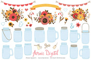 Fall Wedding Mason Jar Cliparts, an Illustration by Avenie Digital (Thumbnail 1 of 2)