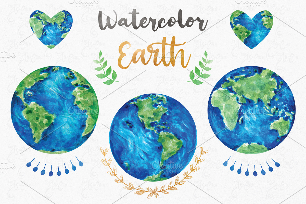 Watercolor Earth Collection Set, an Illustration by YenzArtHaut (Photo 1 of 2)