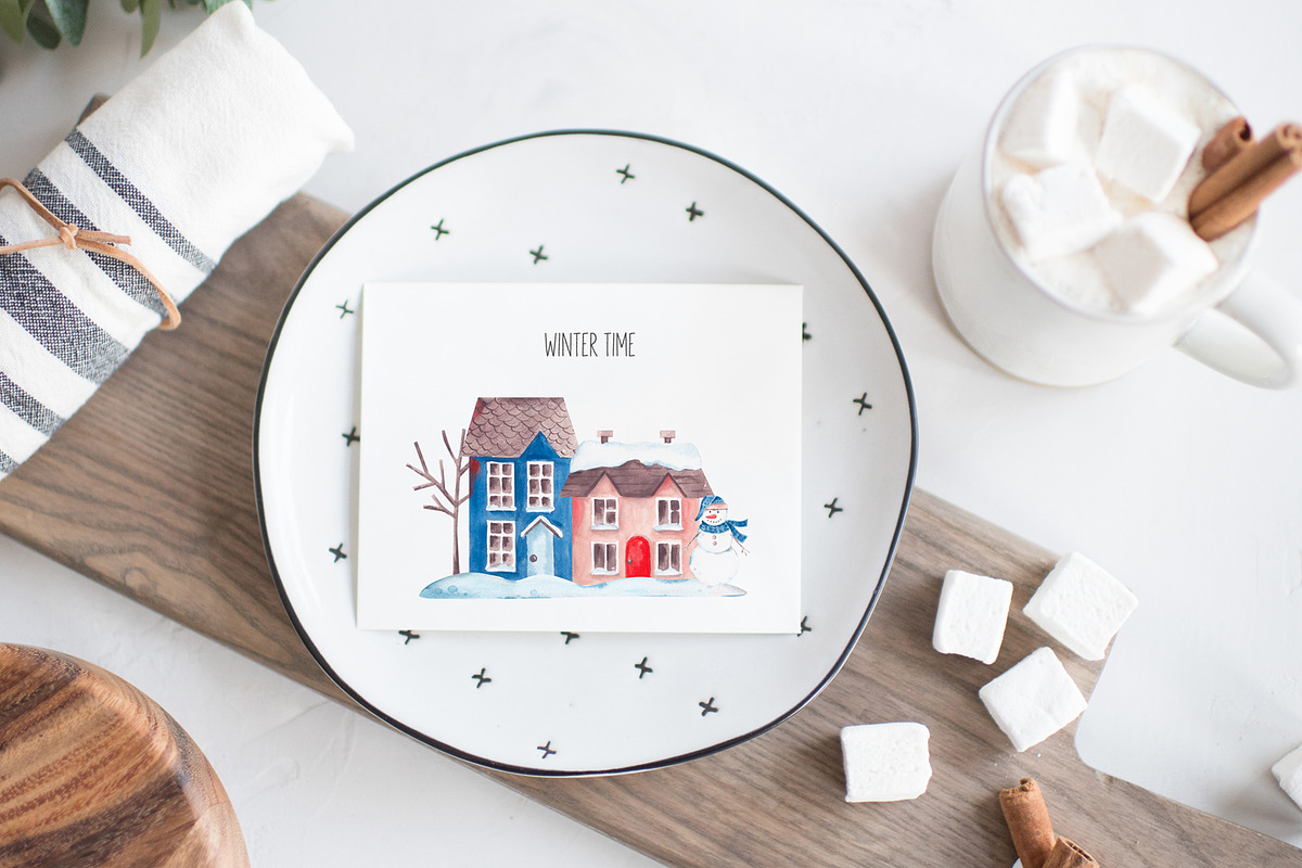 Watercolor Christmas City Clipart, a Texture Illustration by YuliyaArtGarden (Photo 7 of 12)