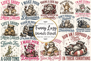 Funny Lazy Animals Clipart Bundle, a Seasonal Illustration by OK Design