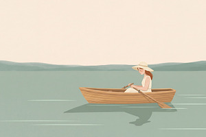 Peaceful Woman on Wooden Boat, a Photo by Virgo Studio