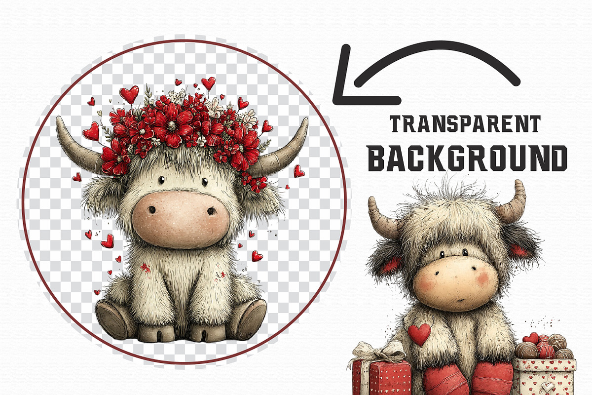 Whimsical Valentine-highland Cow Cli, an Illustration by Libby Wishes (Photo 6 of 8)