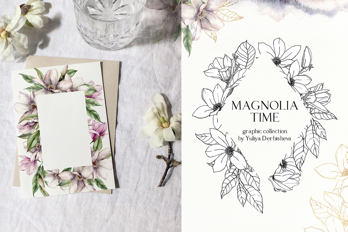 Magnolia flower leaves Watercolor, an Object Graphic by Yuliya Derbisheva (Photo 2 of 13)