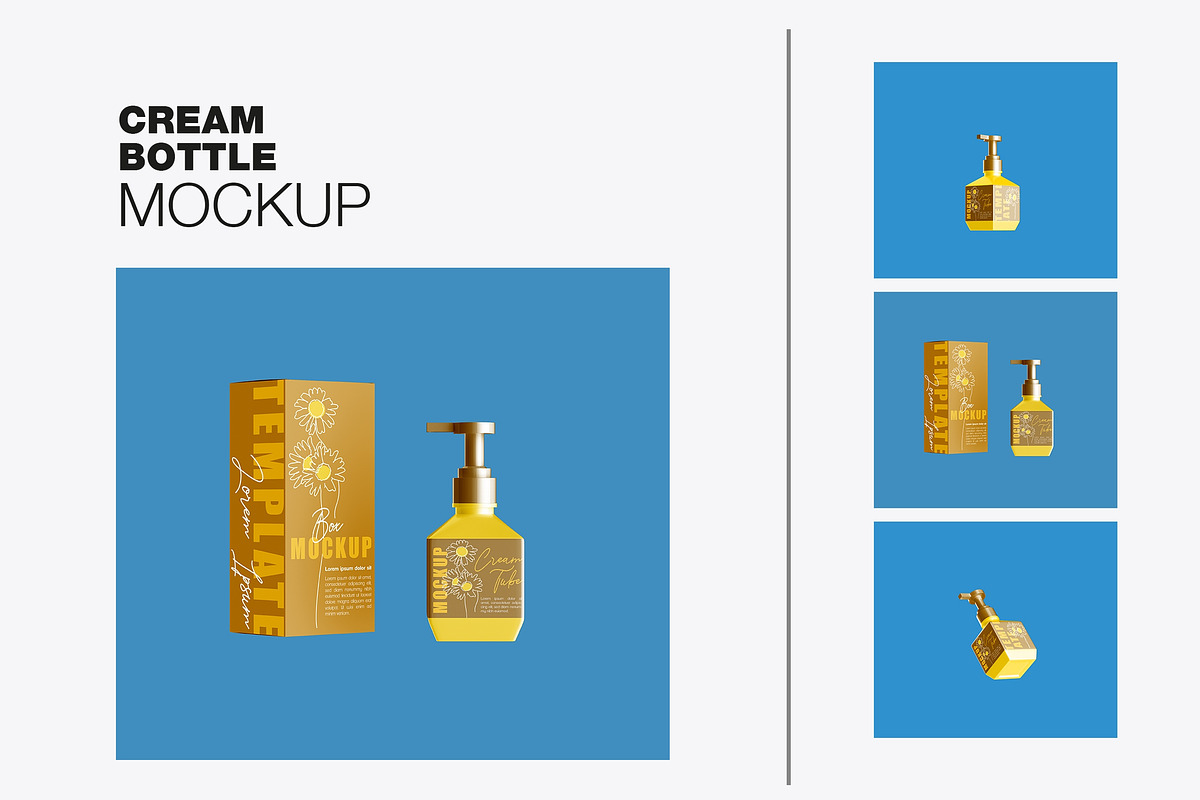 Cream Bottle with Box Mockup, a Mockup by OneVectorStock (Photo 1 of 10)