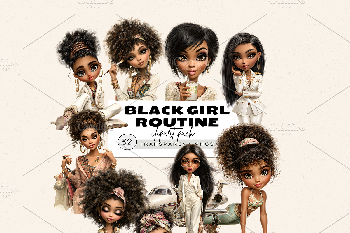 BLACK GIRL ROUTINE CLIPART, a Person Illustration by Daring Digies (Photo 1 of 9)