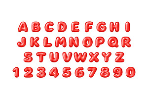 Red 3d alphabet and numbers in