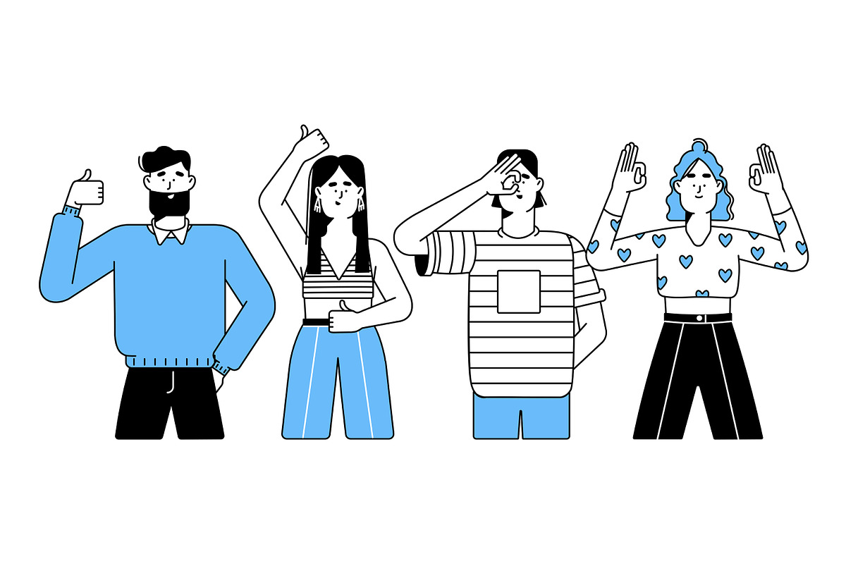 People gesture ok, show thumb up set, a Person Illustration by PaperTrident (Photo 6 of 13)
