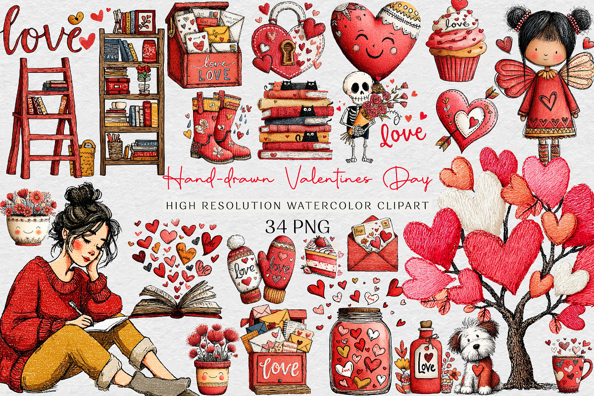 Hand-drawn Valentines Day Clipart, an Illustration by DreamCafeArt (Photo 1 of 6)