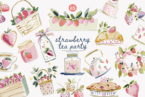 strawberry watercolor clipart set, a Decorative Illustration by Patishop Art