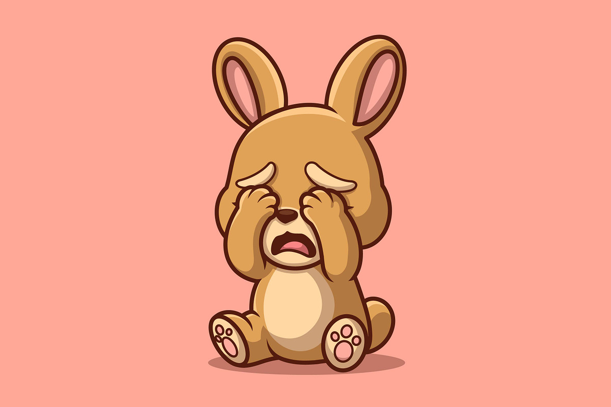 Crying Bunny Cartoon Character, an Animal Illustration by Gumrega Studio