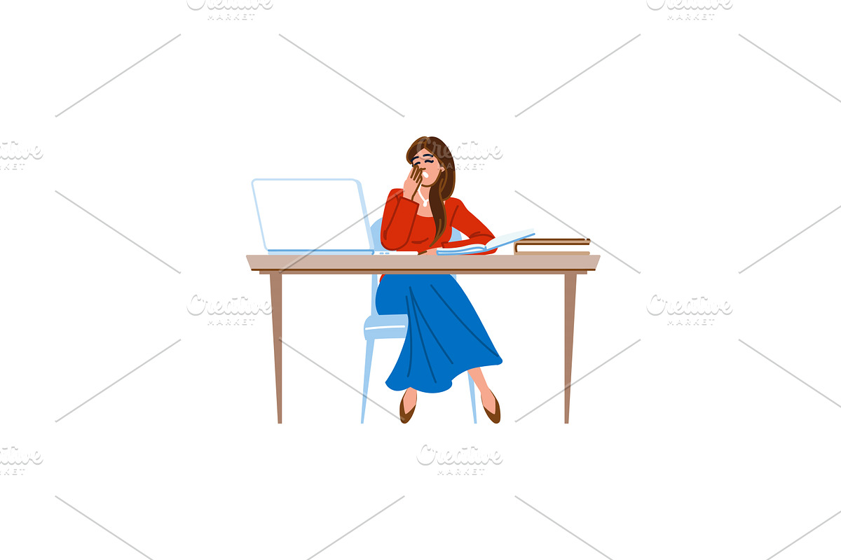 Tired businesswoman yawning at, a Person Illustration by pikepicture
